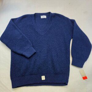 Vintage College Point V Neck Pullover Sweater XL Blue USA Career Preppy Classic